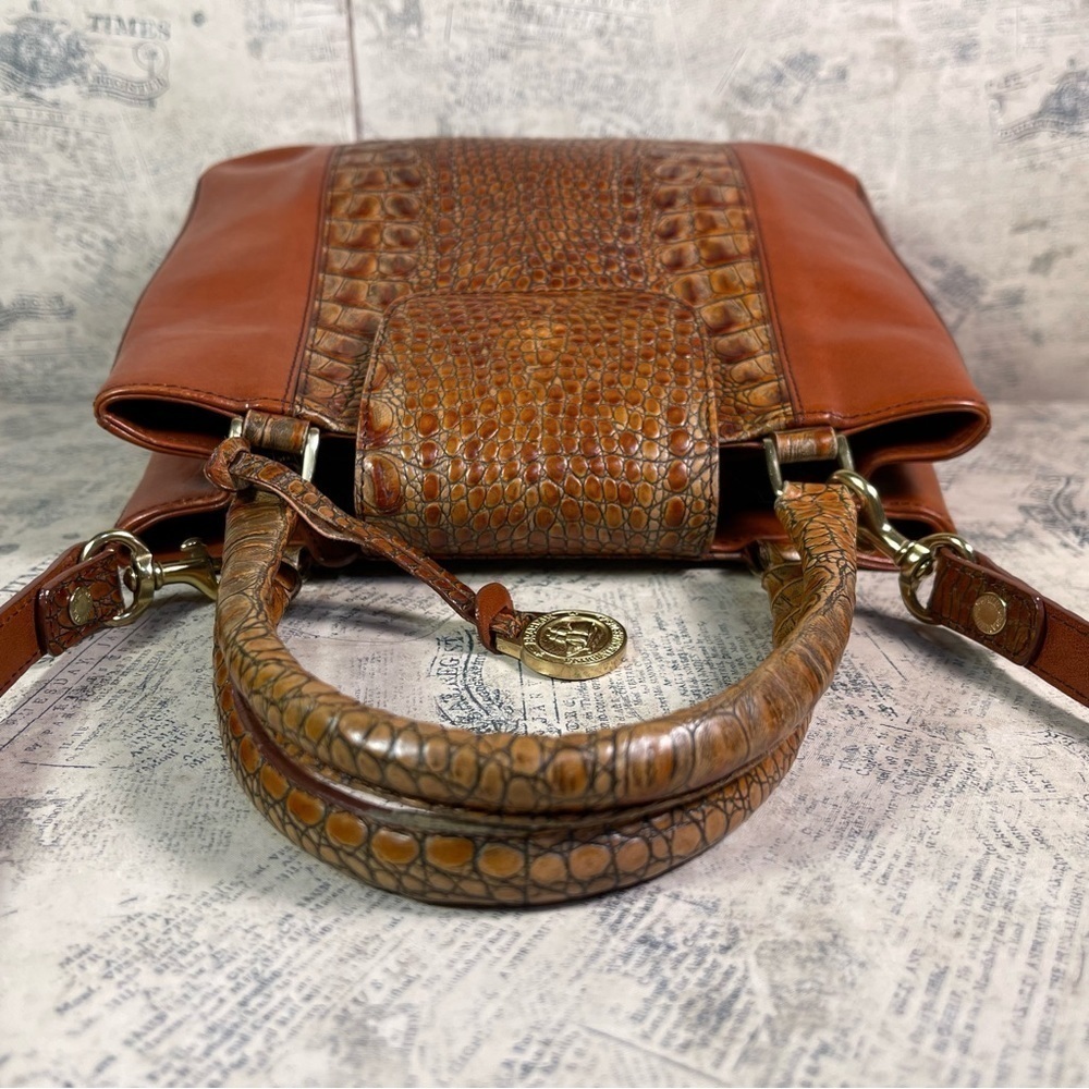Vintage Brahmin Tuscan Brown Orange Croc Embossed Leather Satchel Crossbody Bag - Picture 8 of 15